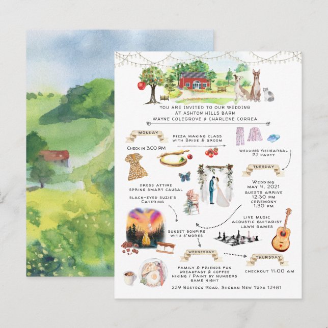 Wedding Weekend Ashton Hills Itinerary Invitation Postcard (Front/Back)