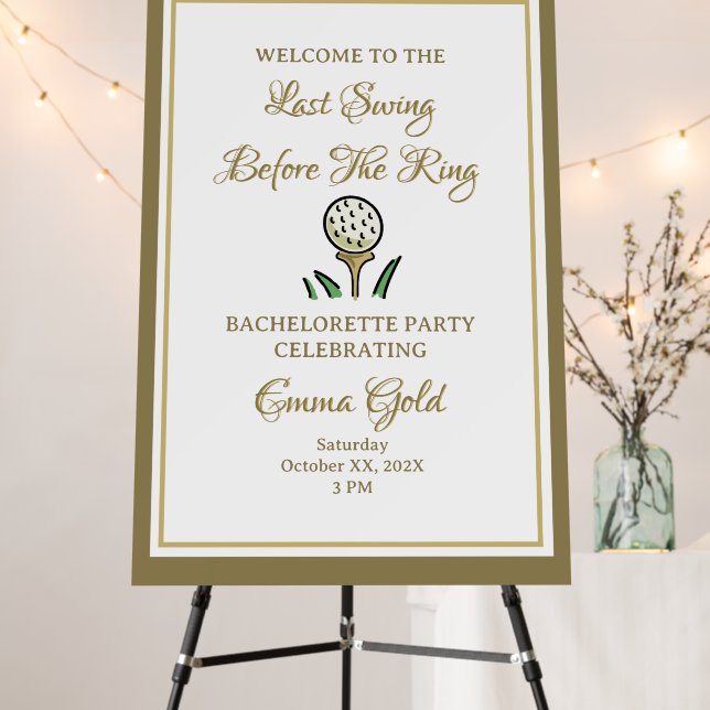 Wedding Weekend Bachelorette Golf - White and Gold Foam Board (In Situ (Stand))