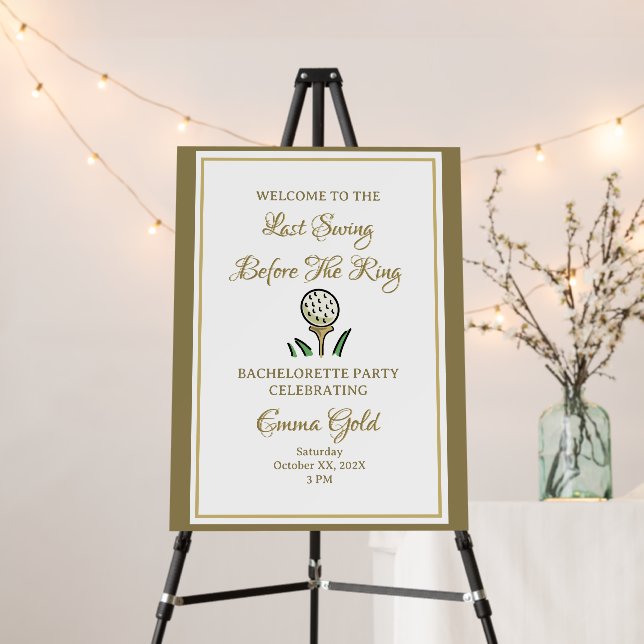 Wedding Weekend Bachelorette Golf - White and Gold Foam Board (In Situ (Stand))