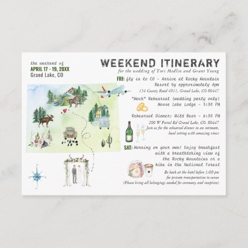 Wedding Weekend in Colorado Itinerary Card