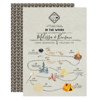 Itinerary Cards Greeting Photo Zazzle Wedding Weekend In The Woods Itinerary Card