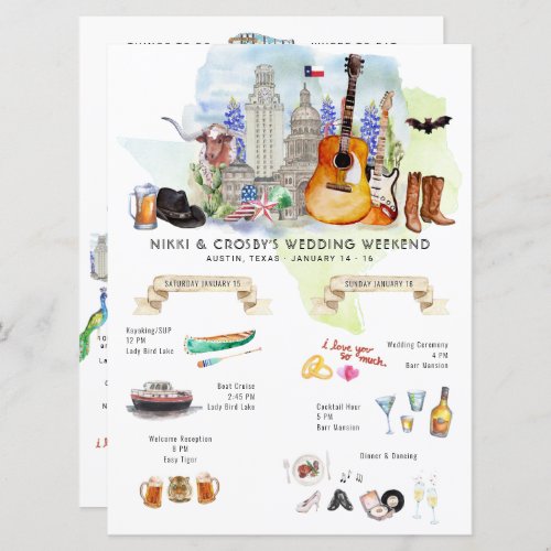 Wedding Weekend Itinerary  Austin Texas Invitation