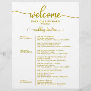 Wedding Weekend Itinerary Chic Gold Timeline