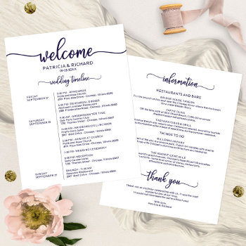 Wedding Weekend Itinerary Chic Navy Blue Timeline by StampsbyMargherita at Zazzle