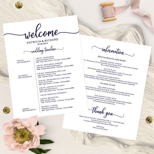 Wedding Weekend Itinerary Chic Navy Blue Timeline