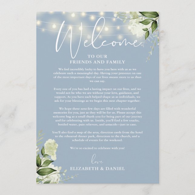 Wedding Weekend Itinerary Dusty Blue Floral Program (Front)