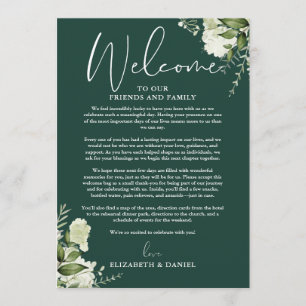 Wedding Weekend Itinerary Emerald Green Floral Program
