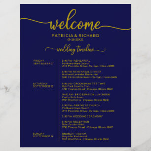 Wedding Weekend Itinerary Gold Navy Blue Timeline