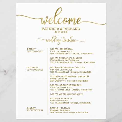 Wedding Weekend Itinerary Simple Chic Timeline