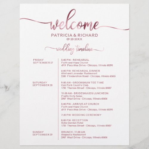 Wedding Weekend Itinerary Simple Chic Timeline