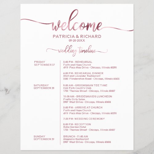 Wedding Weekend Itinerary Simple Chic Timeline