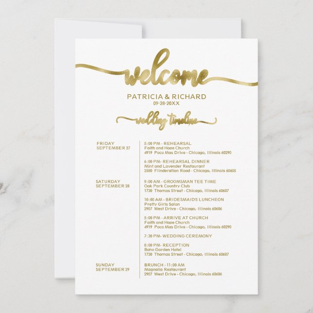Wedding Weekend Itinerary Simple Chic Timeline Invitation (Front)