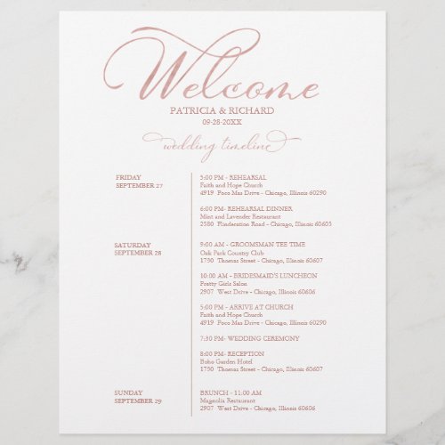 Wedding Weekend Itinerary Timeline Elegant