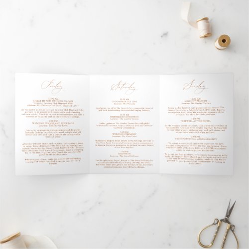 Wedding Weekend Itinerary Timeline Elegant Booklet Tri_Fold Holiday Card