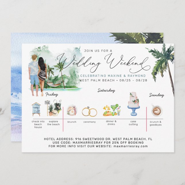 Wedding Weekend Itinerary | Tropical Beach Invitation (Front/Back)