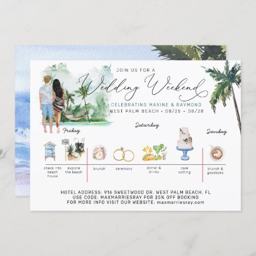 Wedding Weekend Itinerary  Tropical Beach Invitation