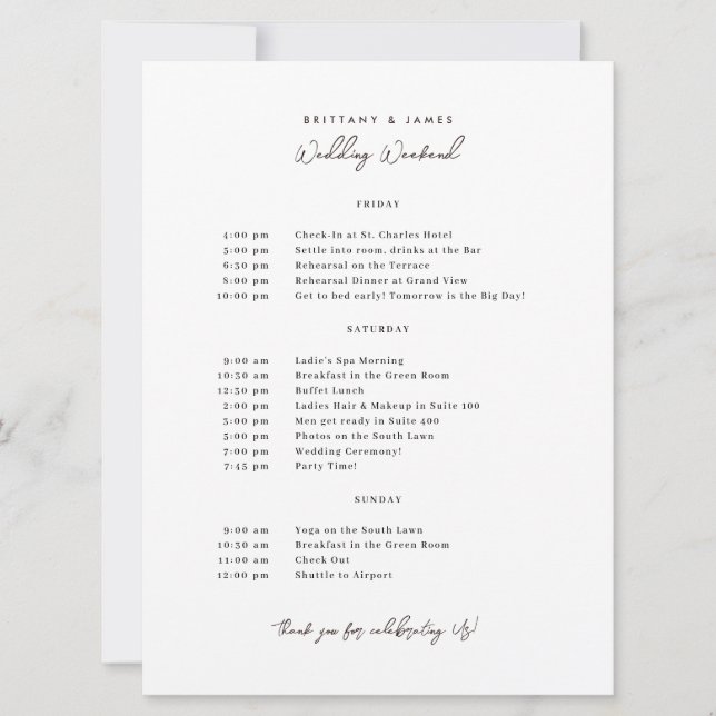Wedding Weekend Itinerary V3 Invitation (Front)
