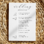 Wedding Weekend Itinerary & Welcome Bag | Timeline Invitation<br><div class="desc">Welcome your guests with this wedding weekend itinerary and welcome card, designed in a clean minimalist style. The front features a clear timeline of events including rehearsal dinner, ceremony, reception, and brunch, while the back provides a warm welcome message for family and friends. A perfect addition to welcome bags, hotel...</div>