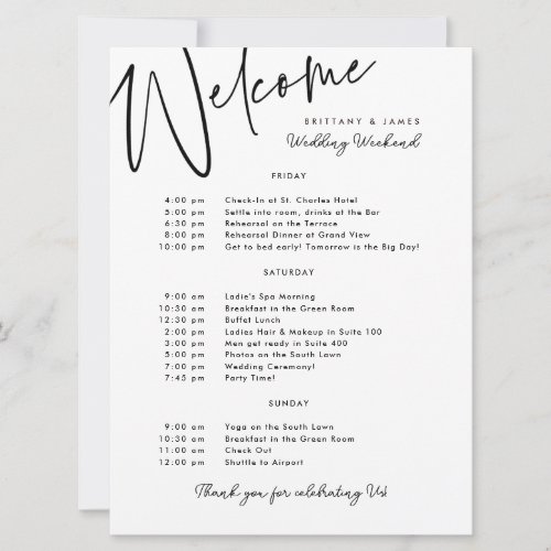 Wedding Weekend Itinerary Welcome Card