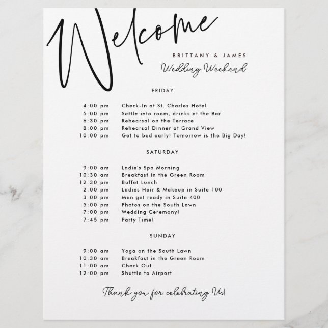 Wedding Weekend Itinerary Welcome Flyer (Front)