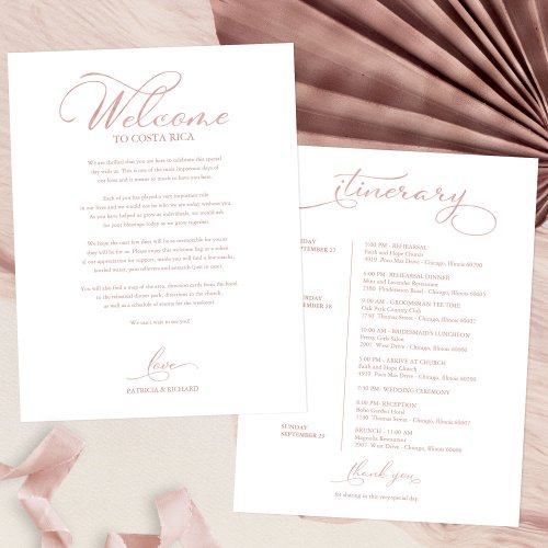 Wedding Weekend Itinerary Welcome Letter Rose Gold