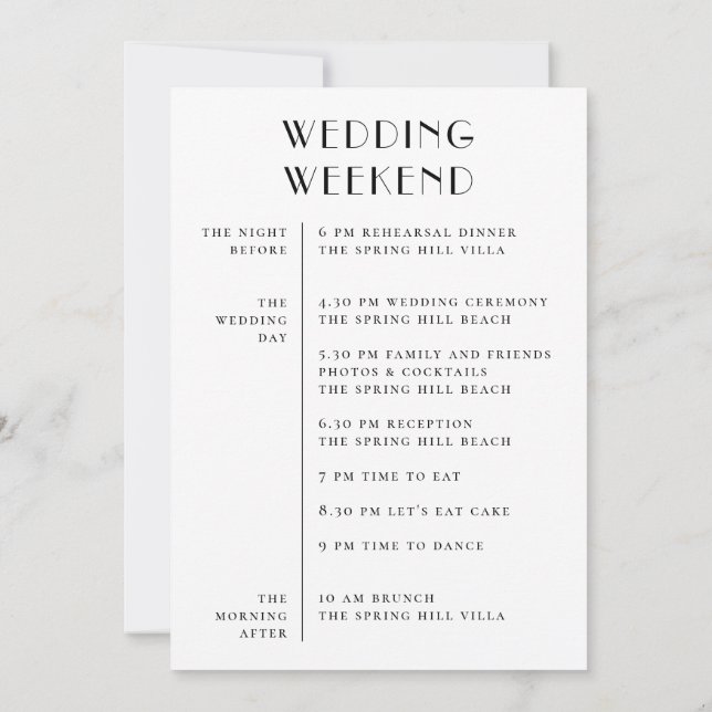 Wedding Weekend Itinerary & Welcome | Schedule Invitation (Back)