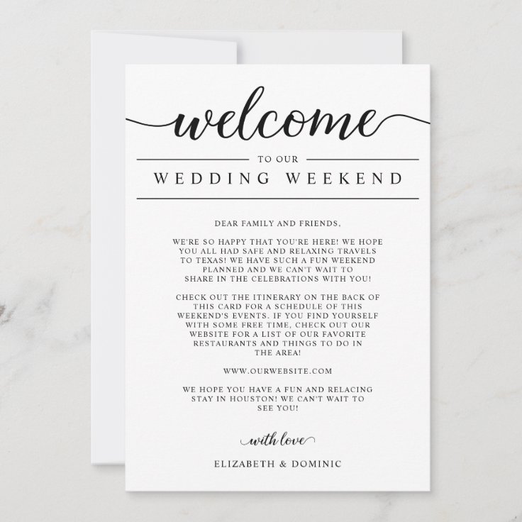 Wedding Weekend Welcome and Itinerary Cards | Zazzle