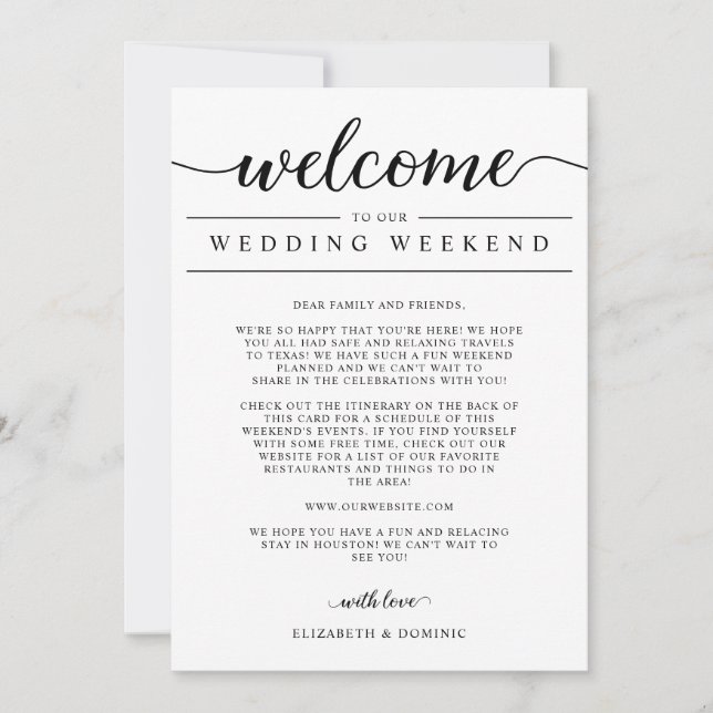 Wedding Weekend Welcome and Things To Do Card (Front)