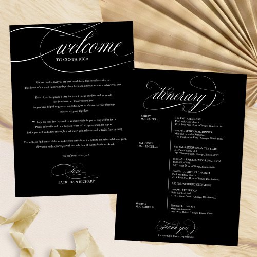 Wedding Weekend Welcome Itinerary Black Invitation