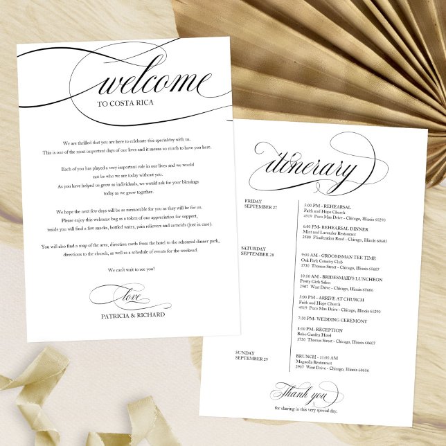 Wedding Weekend Welcome Itinerary Black Script Invitation (Creator Uploaded)