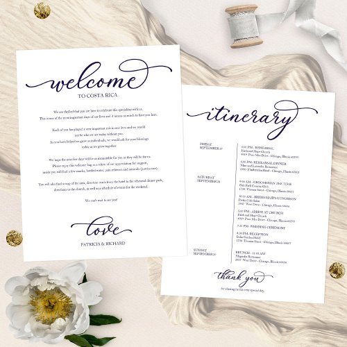 Wedding Weekend Welcome Itinerary Chic Navy Blue