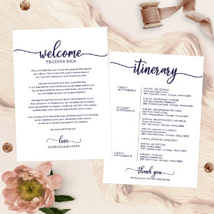 Wedding Weekend Welcome Itinerary Chic Navy Blue Invitation