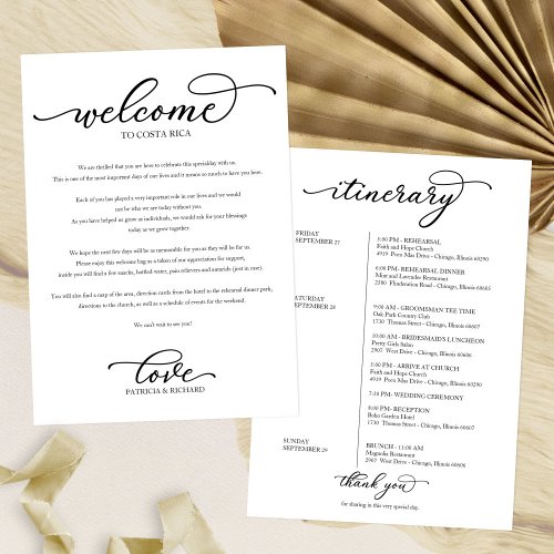 Wedding Weekend Welcome Itinerary Chic Script Invitation