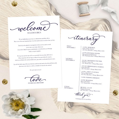 Wedding Weekend Welcome Itinerary Chic Script Invitation