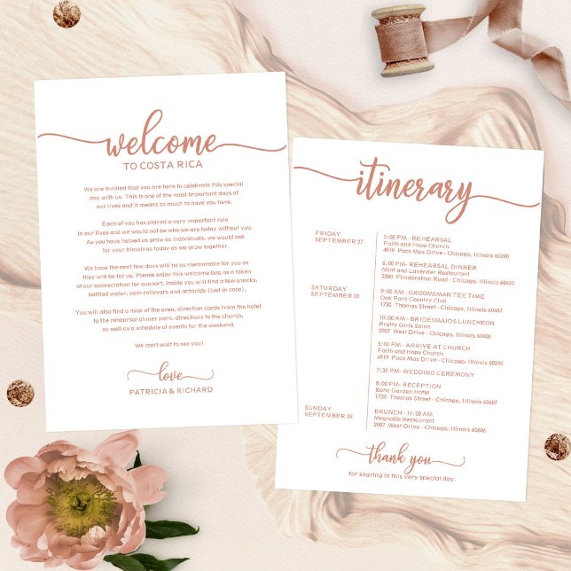 Wedding Weekend Welcome Itinerary Letter Rose Gold Invitation (Creator Uploaded)