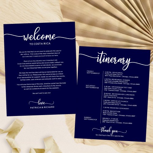 Wedding Weekend Welcome Itinerary Navy Blue