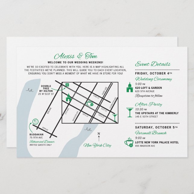 Wedding Weekend Welcome Map - CUSTOM for ALEXIS (Front/Back)