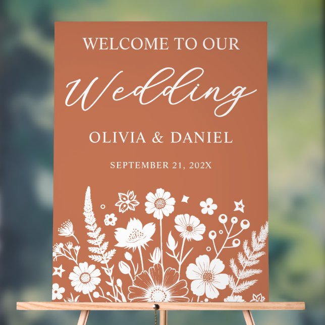Wedding Welcome Acrylic Sign Boho Floral (Neutral)