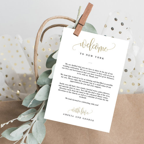 Wedding Welcome And Itinerary Card Faux Gold
