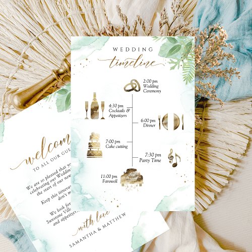 Wedding Welcome and Timeline Card With Greenery