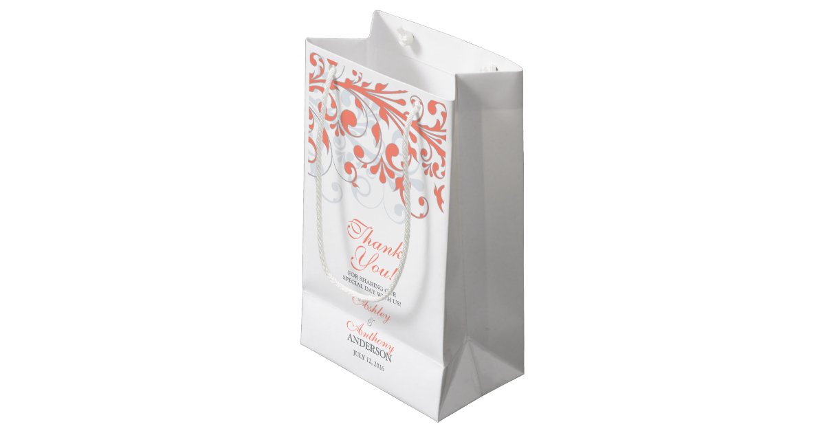 Wedding Welcome Bag Abstract Floral Coral Grey | Zazzle