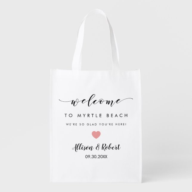 Wedding Welcome Bag for Hotel Guest, Pink Heart (Front)