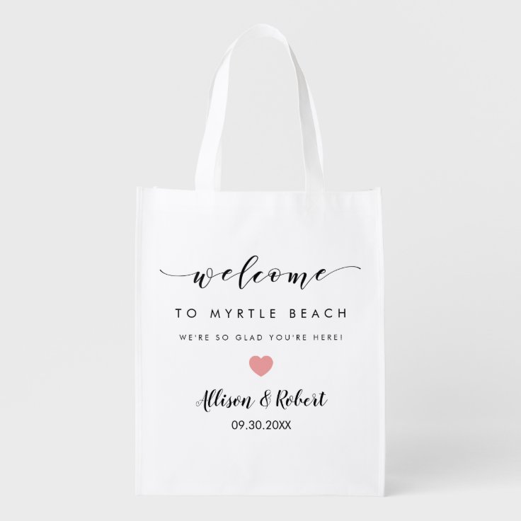 Wedding Welcome Bag for Hotel Guest, Pink Heart | Zazzle