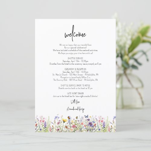 Wedding Welcome Bag Letter Itinerary Wildflowers  Holiday Card