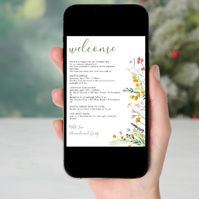 Wedding Welcome Bag Letter Itinerary Wildflowers Holiday Card (Front Digital)