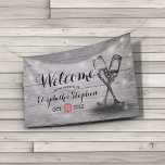 Wedding Welcome Banner Champagne Glass Wood Lights<br><div class="desc">Wedding Welcome Banner Templates - Elegant Lettering Script,  Vintage Champagne Glasses and String Lights on Rustic Wood Background.
A Perfect Design For Your Big Day!
All Text Style,  Colors,  Sizes Can Be Modified To Fit Your Needs.</div>
