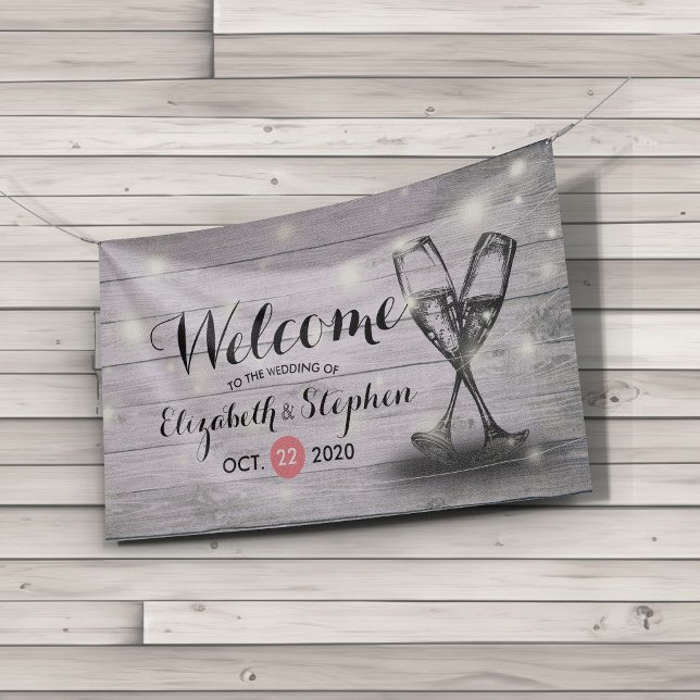 Wedding Welcome Banner Champagne Glass Wood Lights (Creator Uploaded)