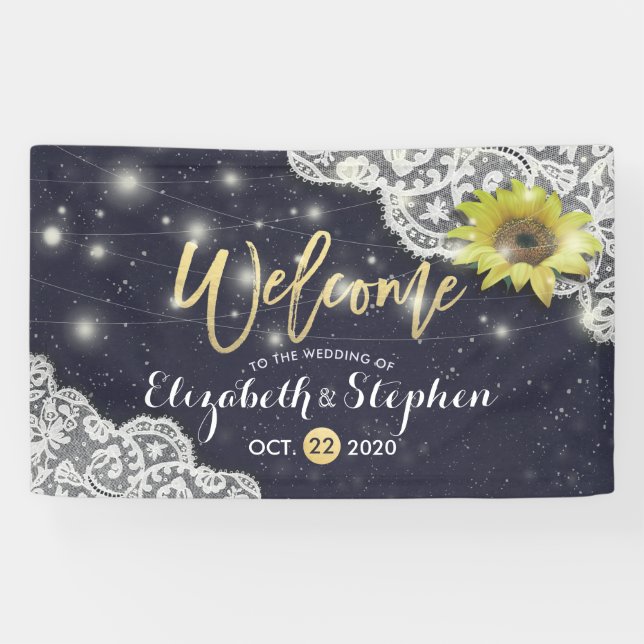 Wedding Welcome Banner Lace Sunflower String Light (Horizontal)