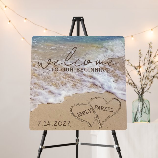 Wedding Welcome Beach Hearts Foam Board (In Situ (Stand))