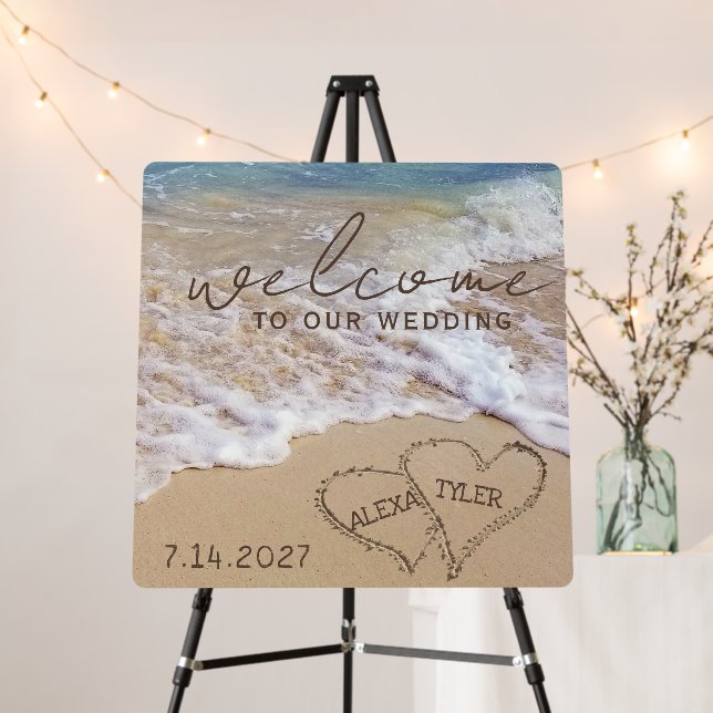 Wedding Welcome Beach Hearts Foam Board (In Situ (Stand))